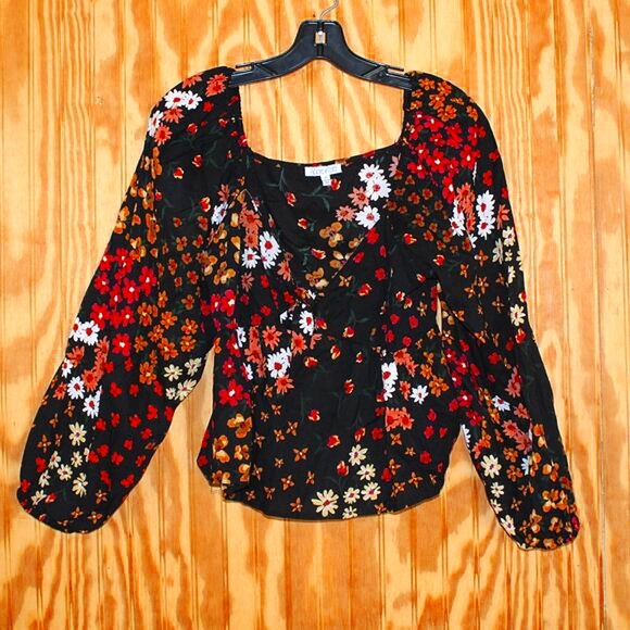 Patrons of Peace Floral Puff Sleeve Peasant Top - Size M - Picture 1 of 5